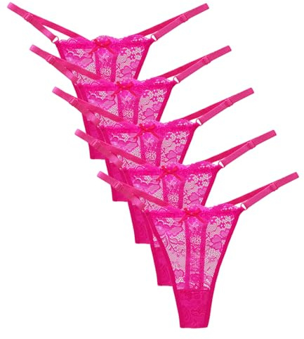 marysgift Women Mesh Thong Floral G-string Panties Sexy Knickers Lingerie Underwear 5 Pack 3410 Rose XL UK 12 14