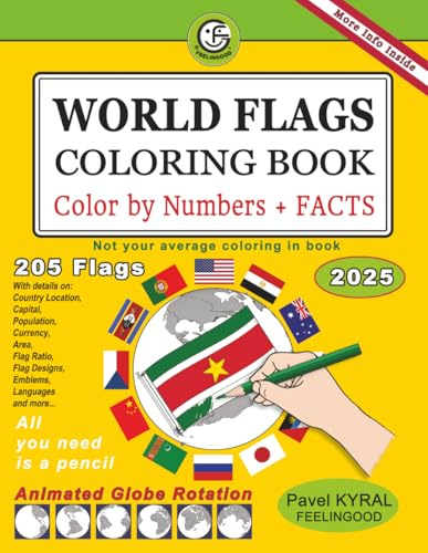 World Flags Coloring Book: Color by Numbers + Facts