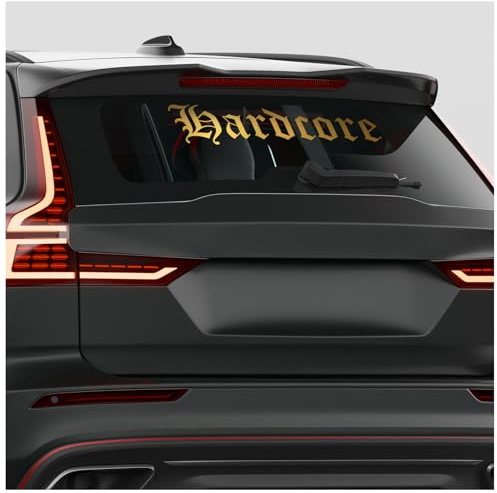 Finest Folia Frontscheibenaufkleber Hardcore Schriftzug Aufkleber für Windschutzscheibe Heckscheibe Frontscheibe Auto Fahrzeug Dekor Sticker FS141 (Gold Metallic, Innenklebend)