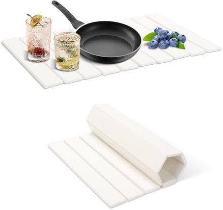 Mumisuto Tapis d'égouttement 60x39 cm, séchage rapide, pliable, résistant à la chaleur, antidérapant, blanc