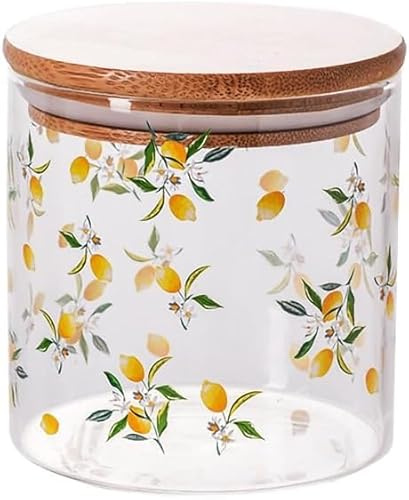 PGPAYH Azucarero, azucarero, Tarro de azúcar, Recipiente hermético de Vidrio for almacenar té con Tapa de bambú, Recipiente for almacenar Alimentos, Tanque for té, café, Hierbas y azúcar(Lemon,18 OZ)
