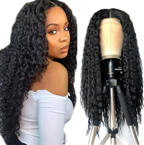Creuost Echthaar Perücke Frauen 4x1 Transparente Spitze vorne 150% Dichte Kinky Curly Wig Brazilian Virgin Lace Frontal Human Hair Wig Pre Plucked With Baby Hair 1B Natural Black 22 Inch