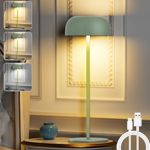 LuJasi LED Tischlampe Kabellos Dimmbar Akku, Kleine Tischlampe 3 Farbtemperatur, Nachttischlampe Kabellos Aufladbar Metall IP54 Für Outdoor Nachttisch Esstisch Schreibtischlampe 03 (Grün, 1 Stück)
