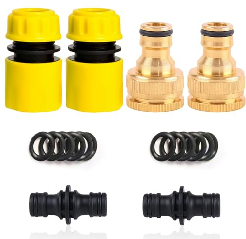 18PCS Hose Tap Connector Fitting Set, 2 in 1 Brass Hose Pipe Tap Fitting, Hose Adapter, Double Male Hose Connector, GardenHose Attachments