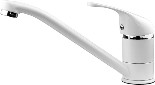 Xcel Home White Kitchen Mixer Tap | Round Sink Tap for Kitchen | Solid Brass Construction with Hoses & Standard Fittings Included | Round Space-Saving Design | Hot & Cold Water