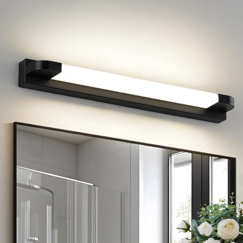 ECOBRT 42cm LED Spiegelleuchte Schwarz - 7W 420LM Neutralweiß 4000K - Moderne Wandleuchte für Badezimmer & Schlafzimmer - Schminktischlampe mit Eisenrahmen - IP20