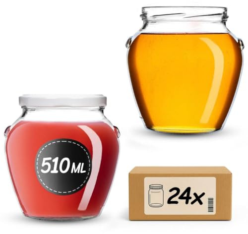 KADAX Einmachgläser 510ml TO82, Sturzgläser Mason Jar mit Schraubdeckel, Luftdichte Twist-off Gläser, Meal Prep, Overnight Oats, Sauerteig (Bunte Biene, 24 Stück)