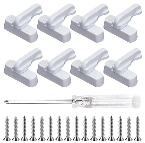 8 Pièces Serrure Fenêtre à Ventail - Serrures, Vis et Tournevis Cross, pour Sécurité Porte Patio, Verrou Fenêtre PVC, Bloc Fenêtre, Compatible avec Fenêtres UPVC, Fenêtres Coulissantes