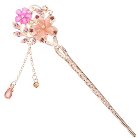 LOLIPPYY Twin Flower Hairpin Japanese Style Antique Design Floral Hair Sticks for Women Tassel Hairpin for Long Hair Elegant Bun Headdress Accessory for Hanfu Occasions
