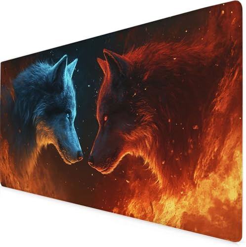 Red Gaming Mouse Pad Wolf Large Mouse Mat Comfortable Mousepad with Smooth Cloth Surface, Textured Wear Resistant, Improved Precision and Speed, Mousemat 1600x800x3mm, Desk Accessories for Men K7-750