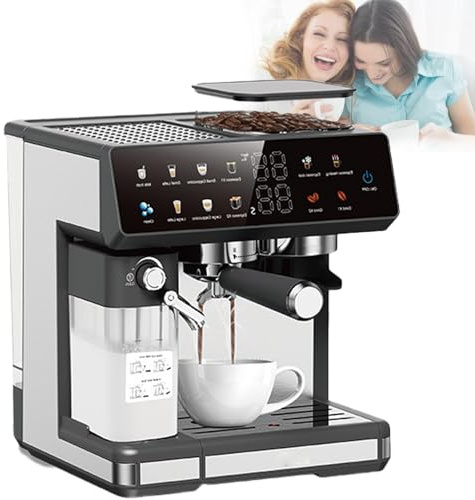 RkgSinuo Traditional Pump Espresso Coffee Machine Automatic Milk Frother, One Touch Espresso, Cappuccino, Latte Maker ， 20 grind settings