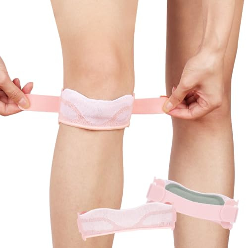 Beugo Fascia per ginocchio rotuleo Cinturino, Cinturino al Ginocchio Regolabile con Cuscinetto in Silicone, Tutore Ginocchio Rotulea per Palestra, Escursionismo, Basket, Baseball, 1 Pezzi, Rosa