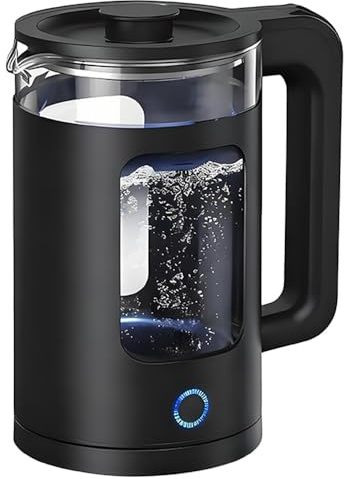 Electric Glass Kettle, 1.5L Fast Boil Quiet Black Water Kettle with Stainless Steel, Auto Shut-Off & Boil-Dry Protection, One-Touch Operation for Home & Office