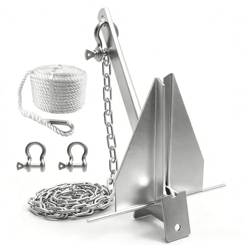FORTATO Boat Anchor Kit 8.5 lb Anchor Kit with Chain, Rope and Shackle, Boat Anchor Kit for 12–25 ft Pontoon, Small Boat,Fishing and Bass Boats
