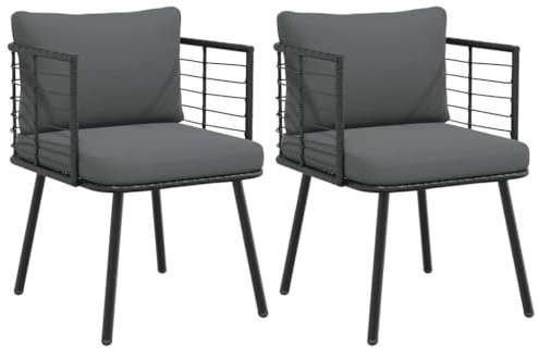 Frdhee Gartenstühle, Balkonstuhl, Bistrostuhl, Außen Esszimmerstühle, Gartenstühle 2 STK. mit Kissen Schwarz Poly Rattan Für Terrasse Ferienhäuser Pensionen