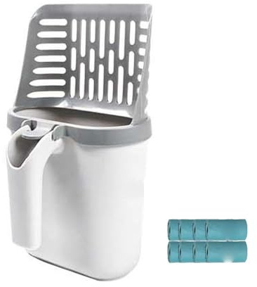 Srliya Cat Litter Scooper and Box 2 in 1 Design Enkel Rengöring Integrerad Kattsandsskyffel med Avfallsdunk (med baffel och 8 rullar sopsäckar)