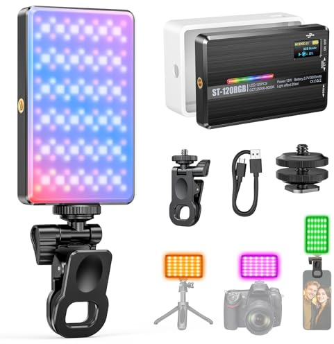 120 RGB LEDs Video Light, Portable Selfie Light with HUE 0-359°, 20 Light Effects, CRI 95+, Professional Video Light with Colour Filter and Silicone Case, Photographic Lamp for Phone/Laptop/Camera