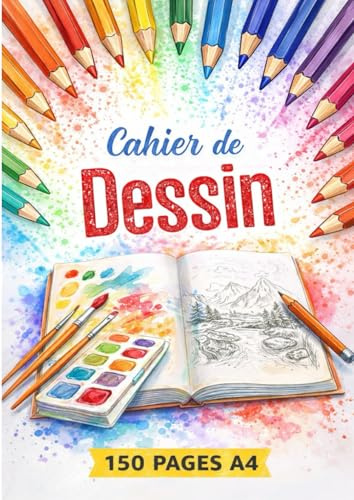 Cahier de dessin: 150 Pages blanches - Grand format A4 Idéal pour dessiner et créer librement - Enfant, Adulte