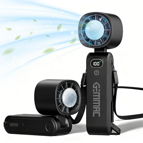 Gemmac Ventilatore Turbo Portatile, 5000mAh Mini Ventilatore USB Ricaricabile per Mano Collo Tavolo, 5 in 1 Ventilatori Portatili Sensazione di Ghiaccio con 5 Velocità e Display Digitale per Esterni
