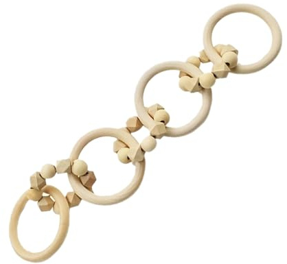 POPETPOP Wooden Chain Link Decor Rustic Farmhouse Style Minimalist Wooden Handicraft with Octagonal Beads for Living Room Table Decoration and Fireplace Accent, Natural Wood Color