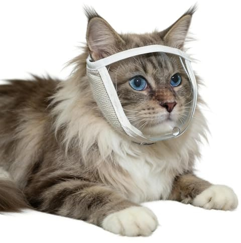Cat Muzzle for Grooming - Transparent Breathable Soft - Small Cat Bite Guard Head Cover - for All Breeds Kitten Puppy Biting Protection Clipping Bathing