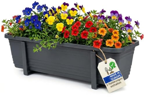 BigDean 3 Stück Blumenkasten Balkon 60cm anthrazit inklusive 6 einstellbare Haltern wetterfest