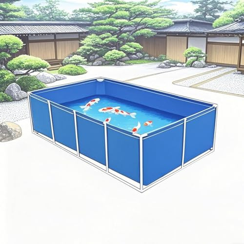 Blå PVC-vikbar fiskdamm med dräneringsventil och stålfäste – 2 m x 1,5 m x 0,8 m trädgårdsvattenbehållare för utomhusbevattning och koi-pool