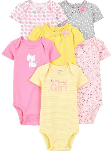 Simple Joys by Carter's 6-Pack Short-Sleeve Bodysuit Body, Rosa/Giallo, 0 Mesi (Pacco da 6) Bimba