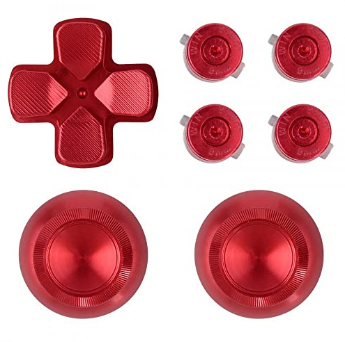 eXtremeRate Red Metal Buttons for ps4 Controller, Aluminum Analog Thumbsticks & Bullet Buttons & D-pad Replacements Kits for ps4 Slim Pro Controller