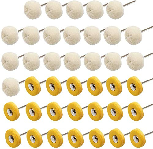 NIUPIKA Polierscheibe zum Polieren Schleifscheiben Set Baumwolle Little Buff Buffer Wheel für Rotary Drill Werkzeug Zubehör Uhr Schmuck Politur 3mm Dorn 40 Stück