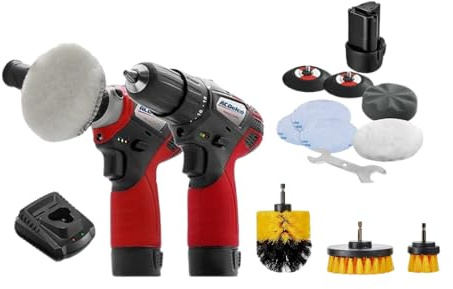 ACDelco ARS1214-K6 G12 Series 12V Cordless Car Buffer & Drill Driver Combo Kit, 3 Mini Polisher with 2 Variable Speeds, Li-ion Batteries and Accessory Set for Scratch Removing