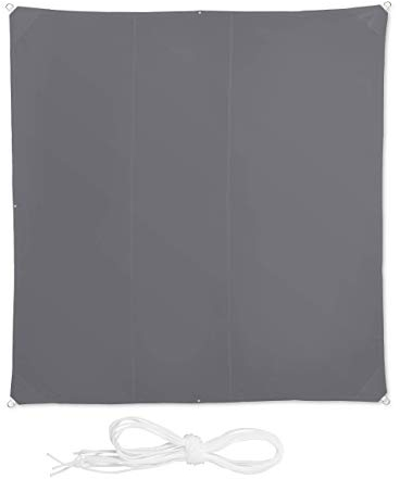 Relaxdays, grau Sonnensegel quadratisch, wasserabweisend, UV-Schutz, mit Spannseilen, Terrasse, Balkonsegel BxT: 4 x 4 m