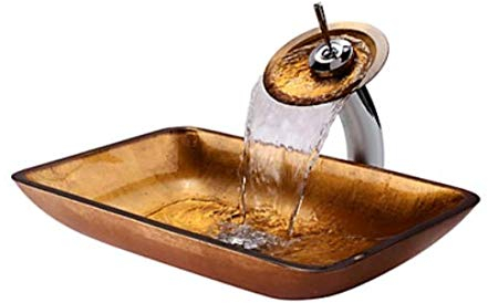 Glaswaschbecken Waschschale Waschtisch 56x35,6x11cm Gehärtetes Glas GOLD mit Waschtischarmatur