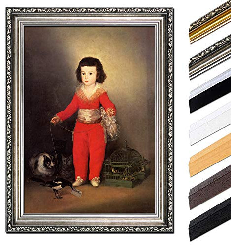 Bild mit Rahmen - Francisco de Goya Don Manuel Osorio Manrique de Zuñiga 85x110 cm - Gerahmtes Leinwandbild Alte Meister - Antiker Rahmen Silber Barock, Klassisch