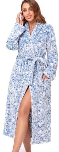 RONGTAI Badrock för kvinnor fleece plysch varm lång morgonrock fleece nattlinne nattkläder, Smaragdgrönt, L
