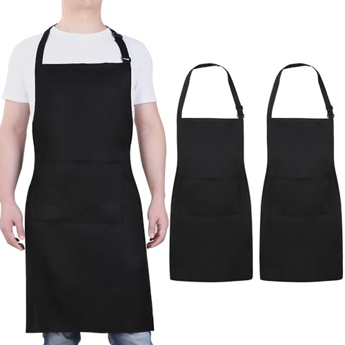 Will Well Chef Apron for Men and Women - 33 x 27 Large with 38 Waist Ties for a Comfy and Snug Fit, Durable and Lightweight, with 2 Spacious Pockets for Your Cooking Essentials - 2-Pack, Black