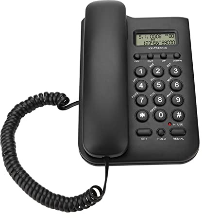Telefono con Filo, KX-T076 FSK/DTMF Telefono Fisso Fisso da Parete a Doppio per Telefono Domestico/Hotel/Ufficio(Nero)