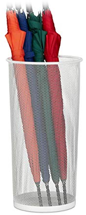 Relaxdays Schirmständer, für Regenschirme & Gehstöcke, rund, Metall, Gitter Optik, Schirmhalter, HxD: 49,5 x 26 cm, weiß