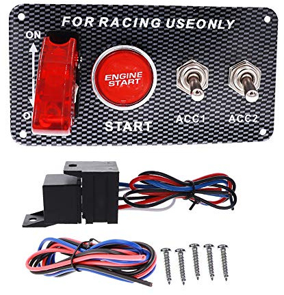 Pannello Interruttori di Accensione per Auto da Corsa 12V con Interruttori a Levetta per Pulsante di Avviamento del Motore Pannello in Fibra di Carbonio Luce LED per Auto da Corsa Barca Camion