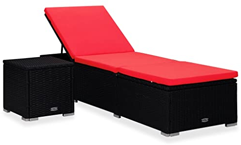 vidaXL Sonnenliege mit Auflage Teetisch Gartenliege Relaxliege Liege Strandliege Freizeitliege Liegestuhl Gartenmöbel Poly Rattan Rot