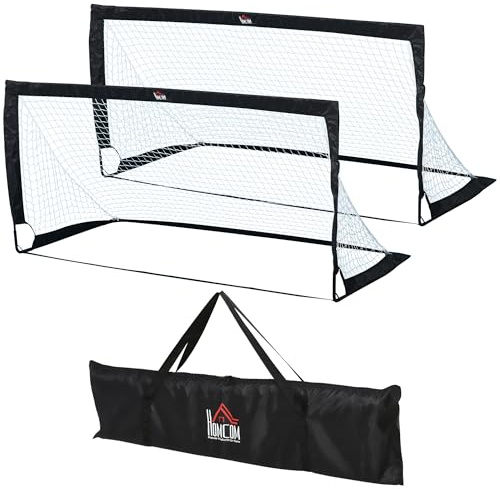 HOMCOM Fotbollsmål set om 2, vikbara, 183 x 90 x 90 cm, väderbeständig med bärväska utomhus, fotbollsmål för vuxna, fotbollsmål för fritid, trädgård, träning, svart