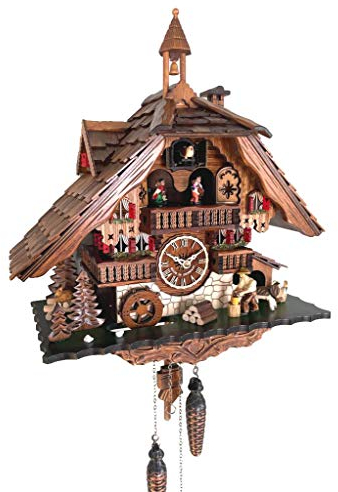 CLOCKVILLA HETTICH-UHREN Schwarzwälder Kuckucksuhr Schwarzwaldhaus Quarz beweglicher Holzhacker Musik 40 x 40 x 20 cm Braun