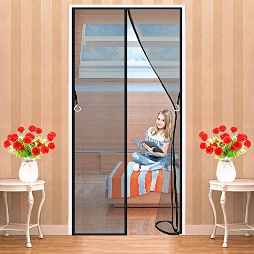 LZHBD Tenda Zanzariera Magnetica Finestra, 125x230 cm Zanzariera Tenda, Adsorbimento Magnetico Pieghevole Totalmente Magnetica, Porte per Balconi Portefinestre - Nero