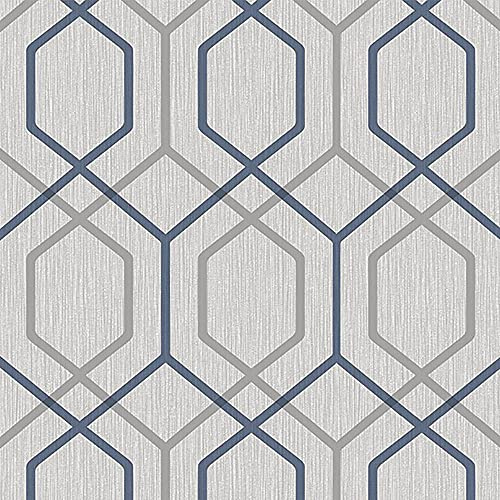 Oria Hex Wallpaper Geometric Navy Grey Glitter Textured Vinyl