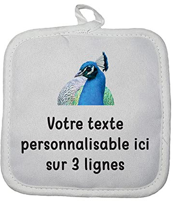 Manique Gant de Cuisine Pictogramme Paon avec Texte Personnalisable
