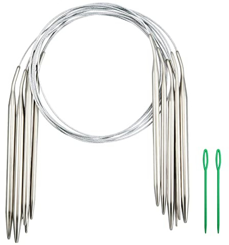 Set di 6 ferri da maglia circolari in acciaio inox intercambiabili, per principianti, per calze, berretti, maniche (2/3,5/4/5/6/9 mm)