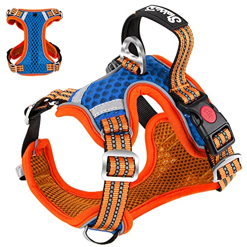 Eyein Hundegeschirr für Kleine Mittelgroße Hunde, Air Mesh Atmungsaktiv Brustgeschirr mit weichem Griff und Abschließbare Karabiner, ausbruchsicher reflektierend Hund Geschirr für Welpen, Orange, XS