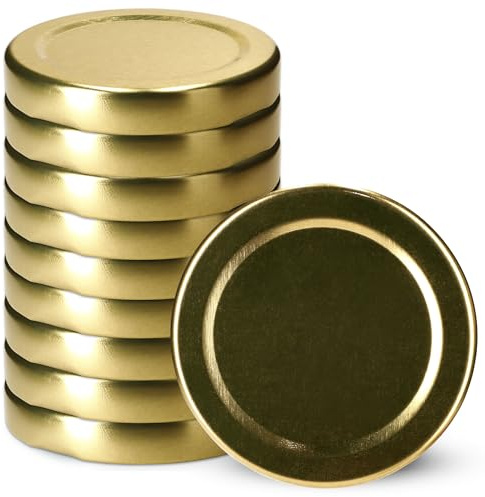 KADAX Jar Lids Ø 53 mm, Sealing Solutions for Small Bottles and Mini Jars, Metal Tops with Three Threads for Preserving Jam and Honey (Gold Lids, Set of 10)