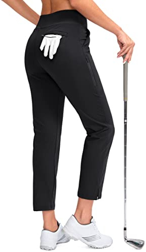 YYV Women's Golf Pants Stretch Work Ankle Pants High Waist Dress Pants with Pockets for Yoga Business Travel Casual(Black Small)