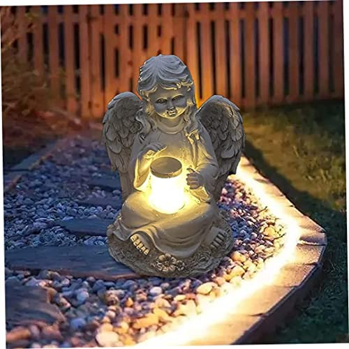 Hilai Garden Resin Angel Figurines Statues, Angel Fairy Statuette avec lumière Solaire, décoration Ange pour Les Cadeaux commémoratifs du cimetière de pelouse, Guardian Angel Garden Statuette Girl